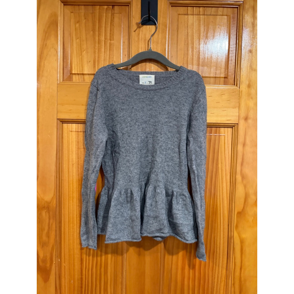Crewcuts Girls Gray Peplum Sweater 
 8 Merino Wool Blend Pink Heart Elbow Patch